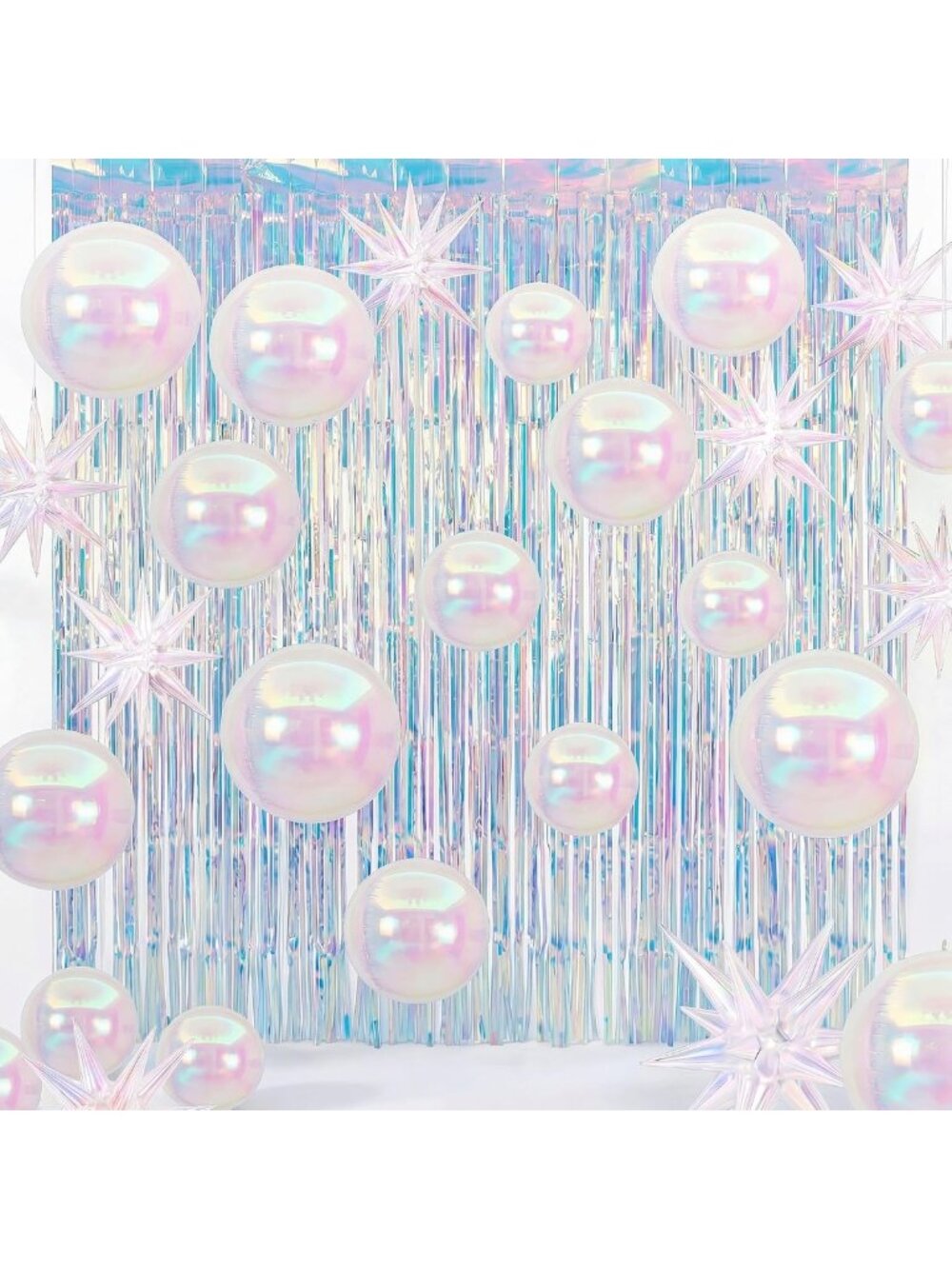 24 Pcs Mermaid Party Decor Set - 22'' Iridescent Balloons & Tinsel Curtains